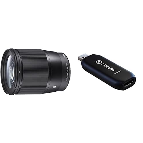 Sigma 402965 16mm F1,4 DC DN Contemporary Objektiv (67mm Filtergewinde) für Sony-E Objektivbajonett & Elgato Cam Link 4K, Live-Übertragung, Aufnahme via DSLR, Camcorder, Actioncam, 1080p60 von Sigma
