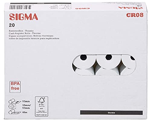 Sigma CR08 Kassenrollen Thermo BPA frei, 57 mm x 40 m, 55 g/m², 20 rollen von Sigma