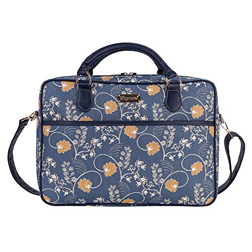 Signare Gobelin Laptop Tasche Laptoptasche 15.6 Zoll, Notebook Tasche 15.6 Zoll Business Taschen Damen mit Blumenmustern (Austen Blue) von Signare