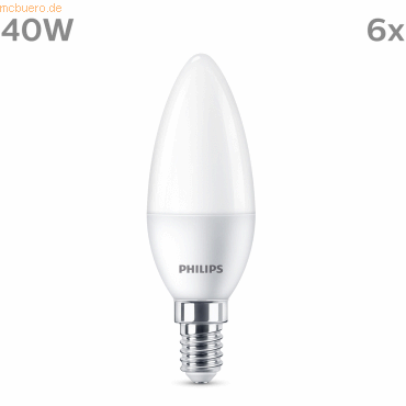 Signify Philips LED classic Lampe 40W E14 Kerze Warmw 470lm matt 6er P von Signify