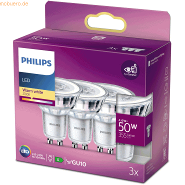 Signify Philips LED classic Lampe 50W GU10 Warmw 355lm Silber 3erPack- von Signify