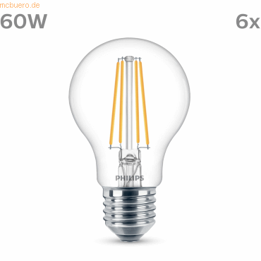 Signify Philips LED classic Lampe 60W E27 Kaltweiß 850lm klar 6er P von Signify