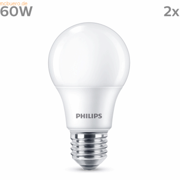 Signify Philips LED classic Lampe 60W E27 Warmw 806lm Plaste weiß 2erP von Signify