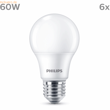 Signify Philips LED classic Lampe 60W E27 Warmweiß 806lm matt 6er P von Signify