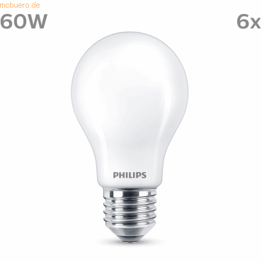 Signify Philips LED classic Lampe 60W E27 Warmweiß 806lm matt 6er P von Signify