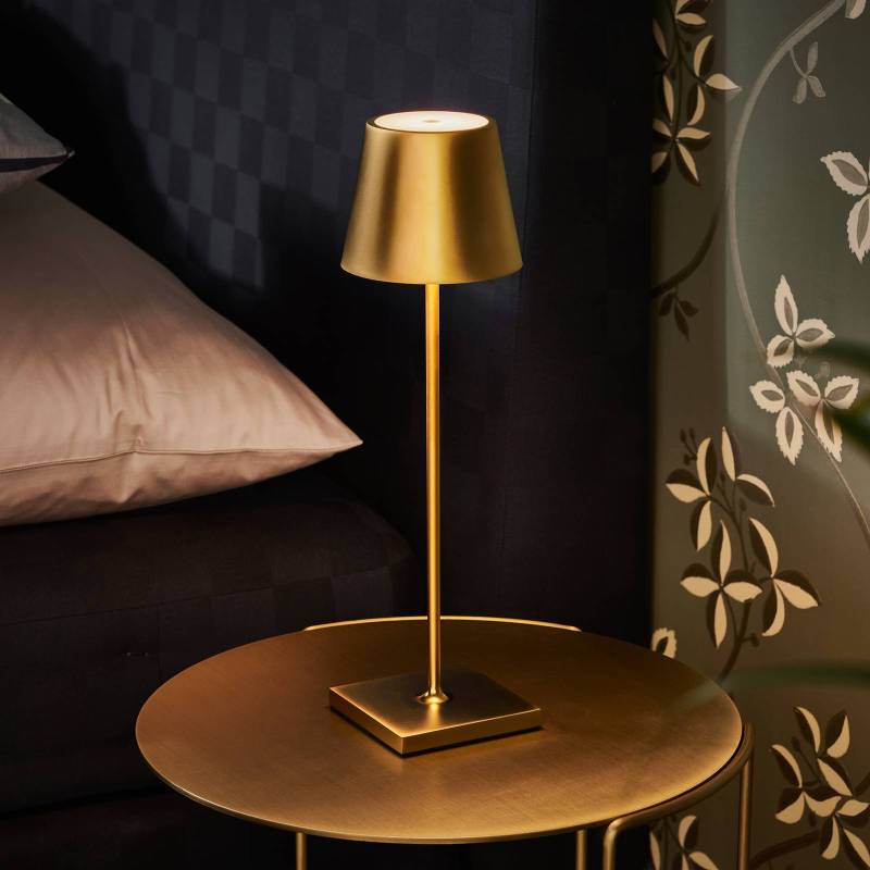 LED-Akkutischlampe Nuindie, USB-C, gold, IP54, dimmbar von Sigor