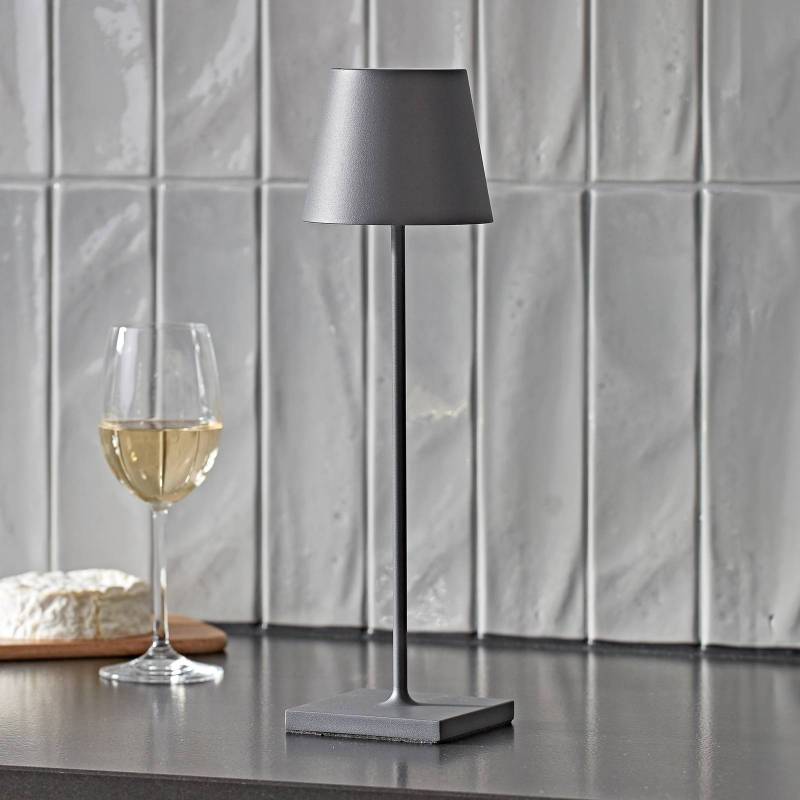 LED-Akkutischlampe Nuindie, USB-C, graphit, IP54, dimmbar von Sigor