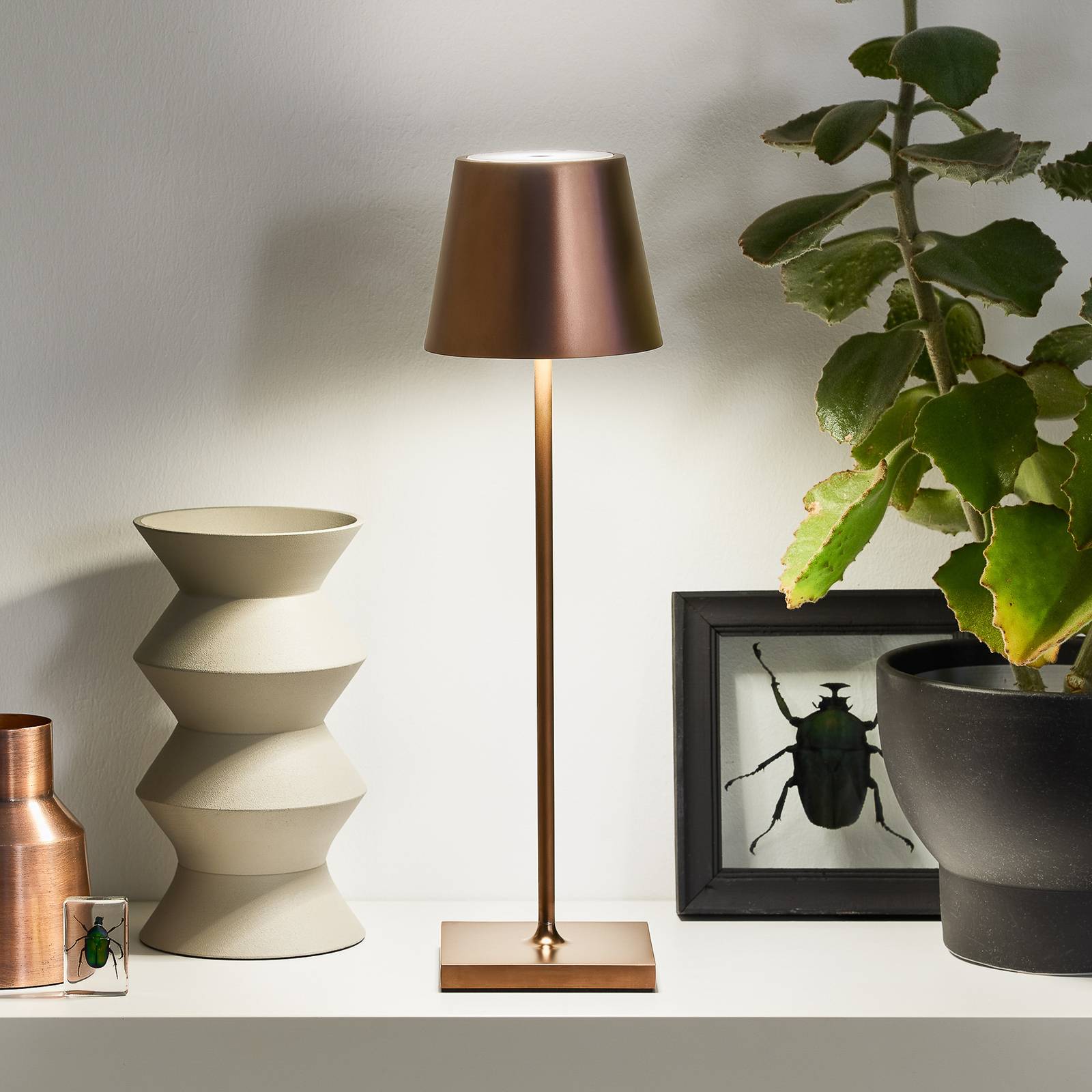 LED-Akku-Tischleuchte Nuindie, rund, 38 cm, bronze von Sigor