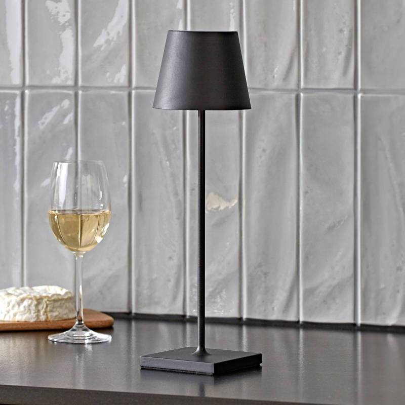 LED-Akkutischlampe Nuindie, USB-C, schwarz, IP54, dimmbar von Sigor