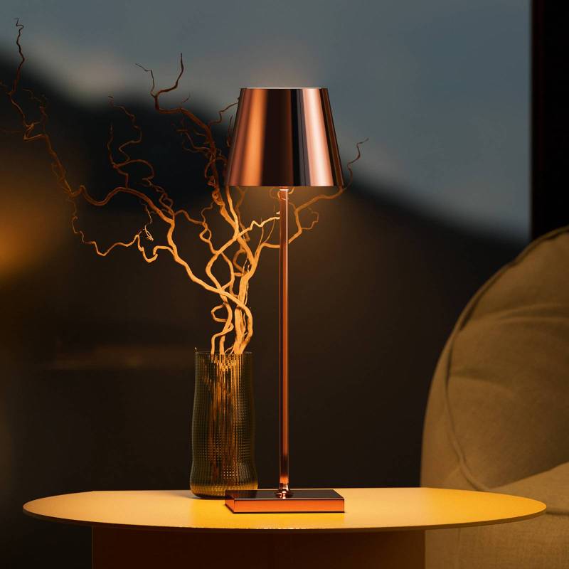 LED-Akkutischlampe Nuindie, USB-C, kupfer, IP54, dimmbar von Sigor