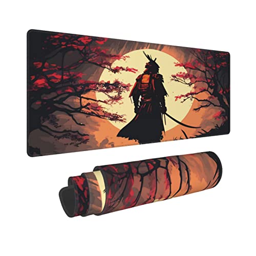 Japanisches Samurai Walking to the Sun Gaming-Tastatur-Mauspad, riesige, verlängerte XL-genähte Kanten, Gummisohle für Home Office (80 x 30 cm) von Sigouyinei