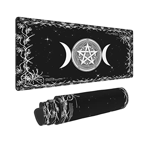 Wiccan Triple Moon Pentagramm Schwarz Weiß Wicca Pagan Gaming Tastatur Mauspad Zubehör Riesige XL-genähte Kante Gummisohle für Home Office (80 x 30 cm) von Sigouyinei