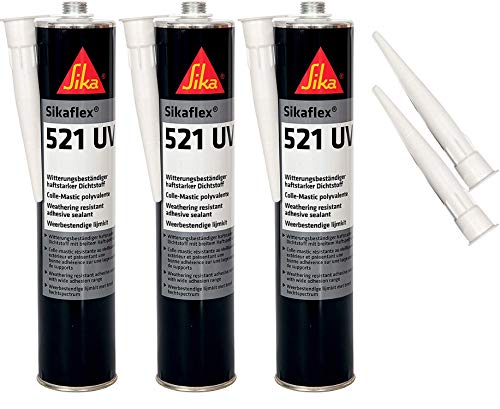 Sikaflex-521 UV witterungsbeständiger Haftstarker Dichtstoff, 300ml, Schwarz, 3 Set mit 5 Düsenspitzen von Sika
