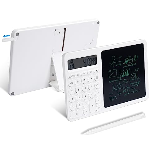 2-in-1 Taschenrechner mit LCD-Schreibtablett, Desktop-Standrechner mit elektronischem Kalender, Zeit- und Temperaturanzeige/Der 10-stellige LCD-Display-Rechner eignet Sich für Schüler, Lehrer(weiß) von Sikai