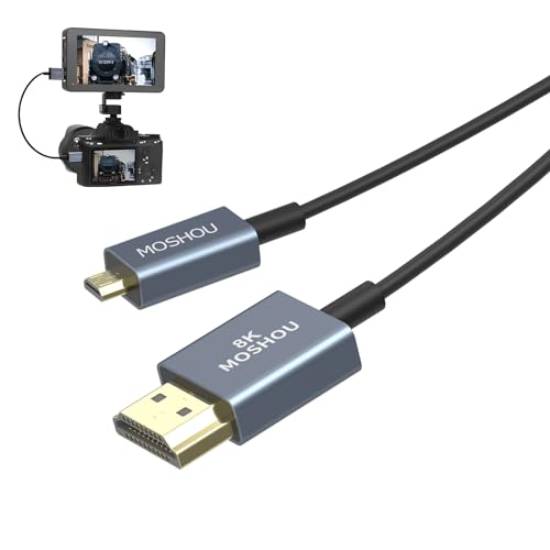MOSHOU Ultra-Schlankes 8K Micro HDMI auf HDMI Kabel【3m】 - Hyper Slim Coaxial-Kabel - Stabiles Signal, Extrem dünn, Flexibel & Hochwertig, Unterstützt High Speed 8K@60Hz, 48Gbps, 4K@120Hz, HDR 10+ von MOSHOU