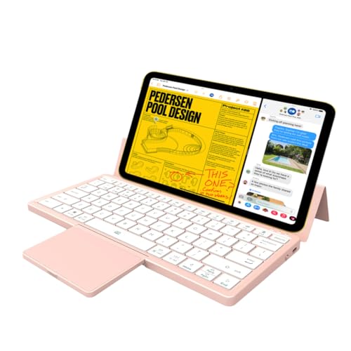 Sikai Bluetooth Tastatur mit Touchpad und Ständer,240mAh,Faltbares Touchpad,Abnehmbare Halterung,PU Schutzhülle,kompatibel mit Win XP 7 10 11 iOS MacOS Android QWERTY (Pfirsichpulver) von Sikai