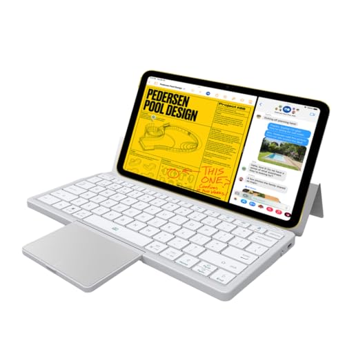 Sikai Bluetooth Tastatur mit Touchpad und Ständer,240mAh,Faltbares Touchpad,Abnehmbare Halterung,PU Schutzhülle,kompatibel mit Win XP 7 10 11 iOS MacOS Android QWERTY (Silber) von Sikai