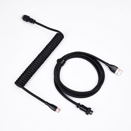 Sikai Spiral Tastatur Kabel, USB C Tastaturkabel für Gaming Tastatur, Coiled Zweiteilig einziehbar Cable Abnehmbarem Vergoldetes Luftfahrtstecker，Nylon-geflochtenes Kabel für Tastatur/PC(Schwarz) von SIKAI CASE