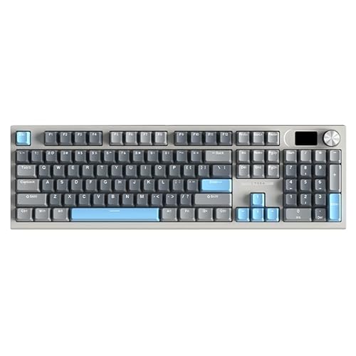 Sikai Mechanische Tastatur,Farbdisplay,Kabellos,104 Tasten(Meeresblaue Schalter),PBT,Hot-Swapping,Programmierbar,RGB,Gaming Büro Tastatur,Bluetooth/2.4G/Kabelgebunden,5000mA,QWERTY(Eisengrau) von Sikai