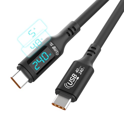 Sikai Thunderbolt 4 Kabel (TBT4)- 240W USB C Ladekabel mit Display - USB4.0 Typ C auf TYP C Kabel - 40Gbps 8K 60Hz, Kompatibel mit Laptops/Tablets/Computer/VR/SSD/eGPU/iPhone15/Mate60 (0,5 Meter) von Sikai