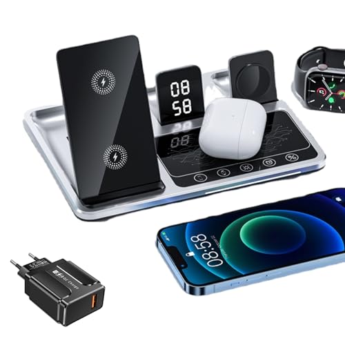 Sikai induktive Ladestation mit automatisches Hebedesign, Wireless Charger Stand kompatibel mit iPhone 15/Pro/Max/Plus/14/13/12,für iWatch AirPods,für Galaxy S23/S22/S21 【mit Adapter】 von Sikai