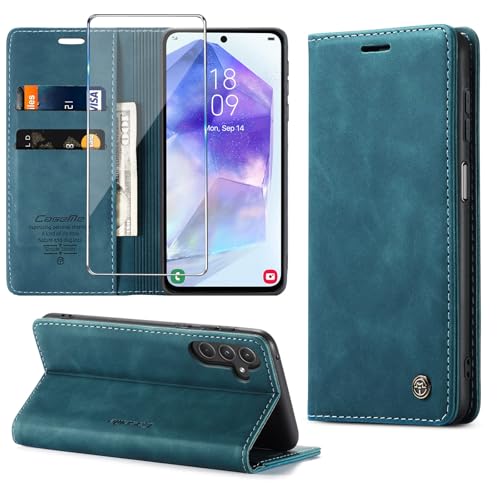Sikoto Handyhülle für Samsung Galaxy A55 5G Hülle mit Schutzfolie, [Premium PU Leder] Klappbar Ständer Kartenfach Magnetic Flip Case Cover Tasche Etui Schutzhülle für Galaxy A55 5G - Grün von Sikoto