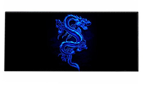 Silent Monsters Mauspad XXL 900 x 400 mm großes Mousepad Drache blau - Vernähter Rand - rutschfest - für Gaming Büro Office Homeoffice - Tastatur - 90 x 40 cm groß Mouse Pad Mat alle Maus Arten von Silent Monsters