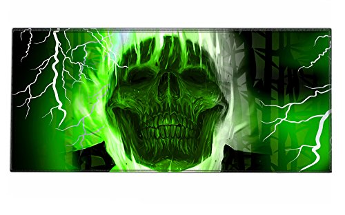 Silent Monsters Mauspad XXL 900 x 400 mm großes Mousepad Totenkopf grün - Vernähter Rand - rutschfest - für Gaming Büro Office Homeoffice Tastatur - 90 x 40 cm groß Mouse Pad Mat alle Maus Arten von Silent Monsters