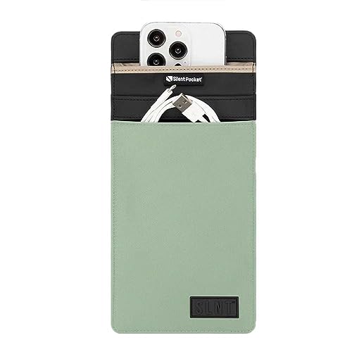 Silent Pocket Faraday Tasche Smartphone Sleeve Leder oder wasserdichtes Nylon – signalblockierende Geräteabschirmung für iPhone, Samsung Galaxy, für Reisen, Privatsphäre, Anti-Hacking (Minze, Medium) von Silent Pocket