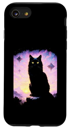 Katze Cosmic Art Night Mystical Fantasy Sunset Hülle für iPhone SE (2020) / 7 / 8 von Silhouette