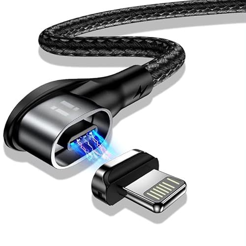 1m 90 Grad PLATINUM Nylon Magnet Schnellladekabel QC 3.0 kompatibel mit iPhone 13 12 Pro Max mini 11 XS XR X 10 8 7 6S 6 Plus 5 SE - 1x Winkel Kabel + 1x Stecker von SilicOne