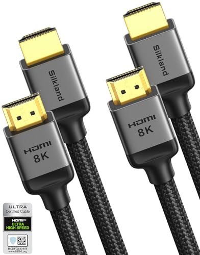 Silkland 10K 8K HDMI 2.1 Kabel 2m, 2Pack Zertifiziertes HDMI®Kabel 4K@144Hz/120Hz 8K@60Hz, eARC, HDR10, Dolby Atmos, 48Gbps, HDCP2.3 für HDTV/Soundbar/PS5/Blu-ray/Switch/Beamer/Laptop/Display/TV Box von Silkland