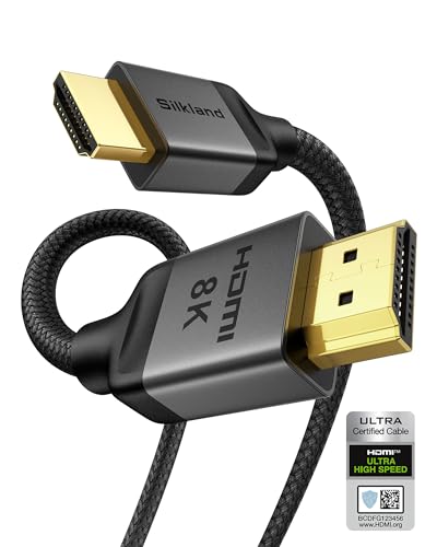 Silkland 10K 8K HDMI 2.1 Kabel 5m 48Gbps, Zertifiziertes HDMI Kabel geflochten 4K@120Hz 8K@60Hz, eARC, DTS:X, Dolby Atmos, HDCP 2.2 & 2.3, HDR10 für PS5/HDTV/Blu-ray/Beamer/Soundbar/Laptop/Switch von Silkland