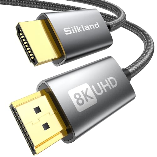 Silkland 8K HDMI 2.1 Kabel, HDMI eARC-Kabel für Soundbar 48Gbps, PS5 HDMI Kabel 4K@120Hz, 2K@240Hz/144Hz, 8K@60Hz, Dynamic HDR, Dolby Atmos, HDCP 2.2/2.3 für Fire TV, HDTV, Xbox Series X/S, 1m von Silkland