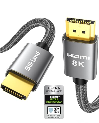 Silkland 8K HDMI 2.1 Kabel, HDMI eARC-Kabel für Soundbar 48Gbps, PS5 HDMI Kabel 4K@120Hz, 2K@240Hz/144Hz, 8K@60Hz, Dynamic HDR, Dolby Atmos, HDCP 2.2/2.3 für Fire TV, HDTV, Xbox Series X/S, 2m von Silkland