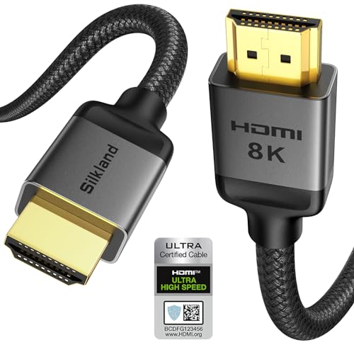 Silkland 8K HDMI 2.1 Kabel 1M Zertifiziert, HDMI eARC-Kabel für Soundbar, 48Gbps Ultra High Speed HDMI Kabel 4K@120Hz/2K@240Hz/8K@60Hz, Dynamic HDR, Dolby Atmos, HDCP 2.2/2.3 für PS5 XBOX HDTV Monitor von Silkland