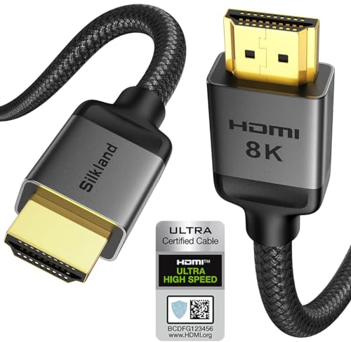 Silkland 10K 8K HDMI eARC/ARC Kabel für Soundbar, Zertifiziertes HDMI® 2.1 Kabel 1m, PS5 HDMI Kabel 4K@120Hz/144Hz, HDR10, Dolby Atmos, DTS:X, HDCP2.3 für RokuTV/HDTV/Blu-ray/Beamer/FireTV/Laptop von Silkland