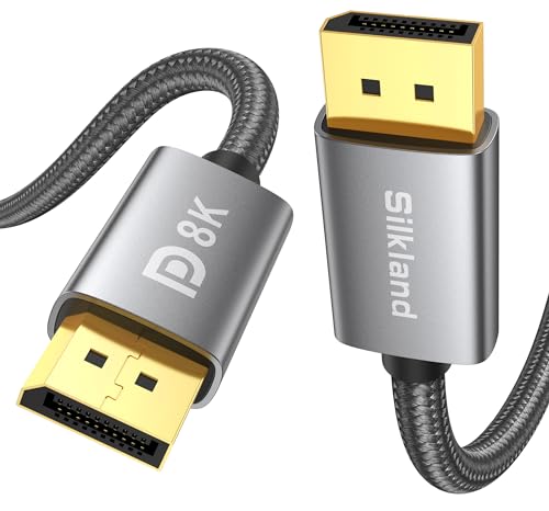 Silkland 8K Displayport Kabel 3M 1.4 [VESA-Zertifiziert], 4K@144Hz, 2K@240Hz/165Hz/144Hz, 8K@60Hz, HBR3 32.4Gbps, HDR, DSC 1.2, HDCP 2.2, G-Sync&FreeSync, DP 1.4 Kabel für Gaming-Monitor, Grafikkarte von Silkland