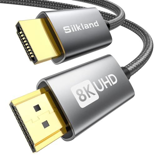 Silkland HDMI 2.1 Kabel 30cm, 8K HDMI eARC-Kabel für Soundbar 48Gbps, PS5 HDMI Kabel 4K@120Hz, 2K@240Hz/144Hz, 8K@60Hz, Dynamic HDR10+, Dolby Atmos, HDCP 2.2/2.3 für Laptop TV Fernseher Beamer, Switch von Silkland