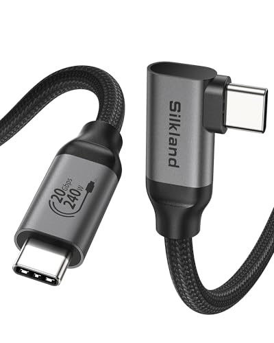 Silkland USB C Datenkabel 20Gbps(2,5GB/s) USB 3.2 Gen2×2 90 Grad 0,5M, Datenkabel USB C auf USB C Kabel 50CM, PD3.1 240W 48V/5A Lade- 5K@60Hz Videokabel für Android Auto, PSSD, Dock, MacBook, iPad Pro von Silkland