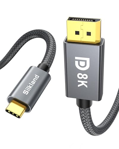 Silkland USB C DisplayPort 1.4 Kabel 2M [8K@60Hz, 4K@240Hz/144Hz, 2K@240Hz, 32,4Gbps], Thunderbolt 4/3 auf DisplayPort Kabel für iPhone 15 Serie, MacBook Pro/Air M1/M2 iPad Pro/Air, Galaxy S8-S24, XPS von Silkland