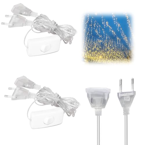 2 Stück Verlängerungskabel mit Stecker Eurostecker Schalter - Transparentes Strom-Verlängerungskabel - 2 polig Verlängerungskabel Dünnes Kabel mit Flachstecker für LED Lichterkette (3 Meter) von Silkwish