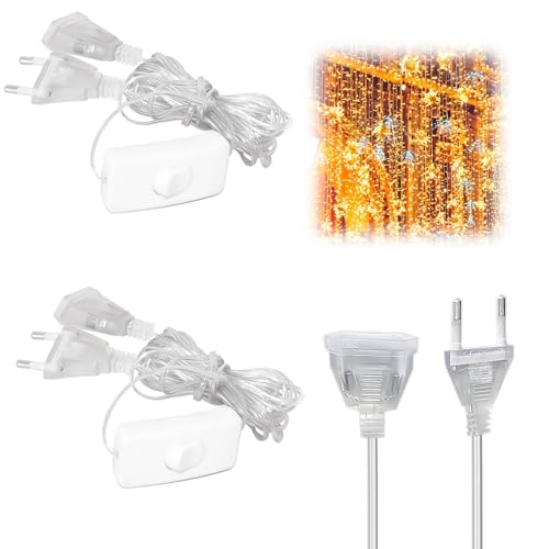 2 Stück Verlängerungskabel mit Stecker Eurostecker Schalter - Transparentes Strom-Verlängerungskabel - 2 polig Verlängerungskabel Dünnes Kabel mit Flachstecker für LED Lichterkette (5 Meter) von Silkwish