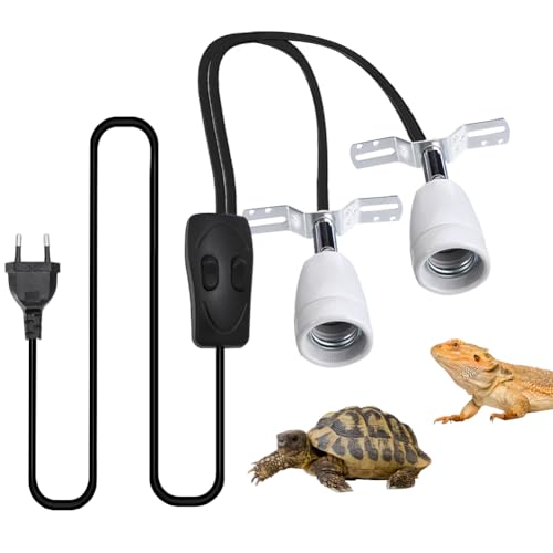 SilkWish Reptile Heat Lamp Base, lampe terrarium, Keramik Lampenhalter verstellbare Halterung, Doppelkopf-Doppelschalter, Keramik für Schildkröten, Lampenhalter Aquarium (Ohne Glühbirne) von Silkwish