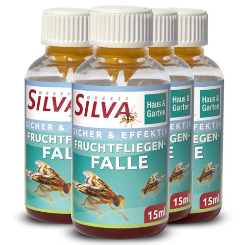 SILVA® Fruchtfliegenfalle [15 ml] – Effektive Obstfliegen- & Mückenfalle mit Essig-Köder – Für Innenräume – Trauermückenfalle – Fruit Fly Trap – Fliegenabwehr ohne Chemie (4) von Silva