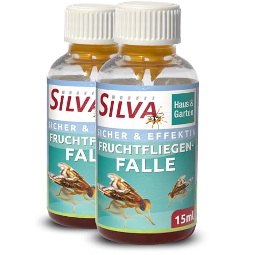 SILVA® Fruchtfliegenfalle Essig [2x15ML] - Fliegenfalle Innenbereich - Mückenfalle - Obstfliegenfalle um Fruchtfliegen dauerhaft loszuwerden - Trauermückenfalle - Fruit Fly Trap -Fliegenabwehr Flasche von Silva