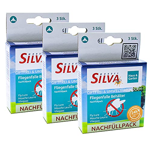 SILVA® 3 Stk. Nachfüllpack Fliegenfalle Lockstoff Fliegen Behälter [NATÜRLICHER WIRKSTOFF] Fliegen Eimer Außenbereich Monitoring - Fliegenfalle Stall Koppel Garten Außen - Fliegenfänger Ersatzköder von Silva