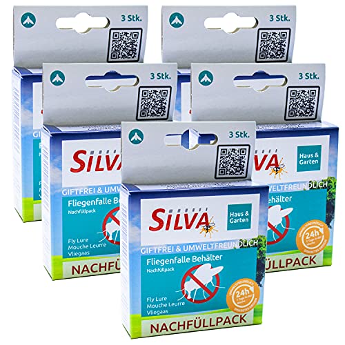 SILVA® 5 Stk. Nachfüllpack Fliegenfalle Lockstoff Fliegen Behälter [NATÜRLICHER WIRKSTOFF] Fliegen Eimer Außenbereich Monitoring - Fliegenfalle Stall Koppel Garten Außen - Fliegenfänger Ersatzköder von Silva