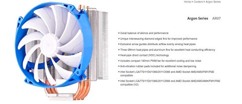 SilverStone SST-AR07-V2 - Argon CPU-Kühler mit 3 Wärmerohren, Direct Contact Heatpipe-Technologie und 140 mm-PWM-Lüfter für Intel/AMD-Sockel,AM4 Bereit von SilverStone Technology