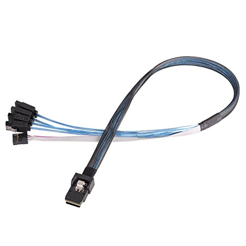 SilverStone SST-CPS03-RE - Internes Mini SAS zu SATA Kabel, reversed, 36pin SFF8087 Stecker(Target) zu 4x 7pin SATA Stecker (HOST) mit Sideband-Kabel (SGPIO) , 50 cm von SilverStone Technology